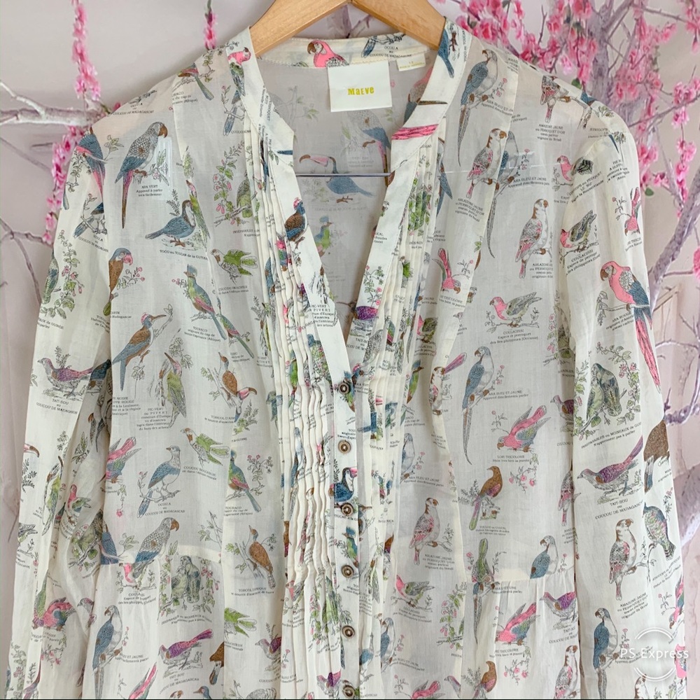 SOLD Anthropologie Maeve Pintucked Bird Blouse - Picture 3 of 8